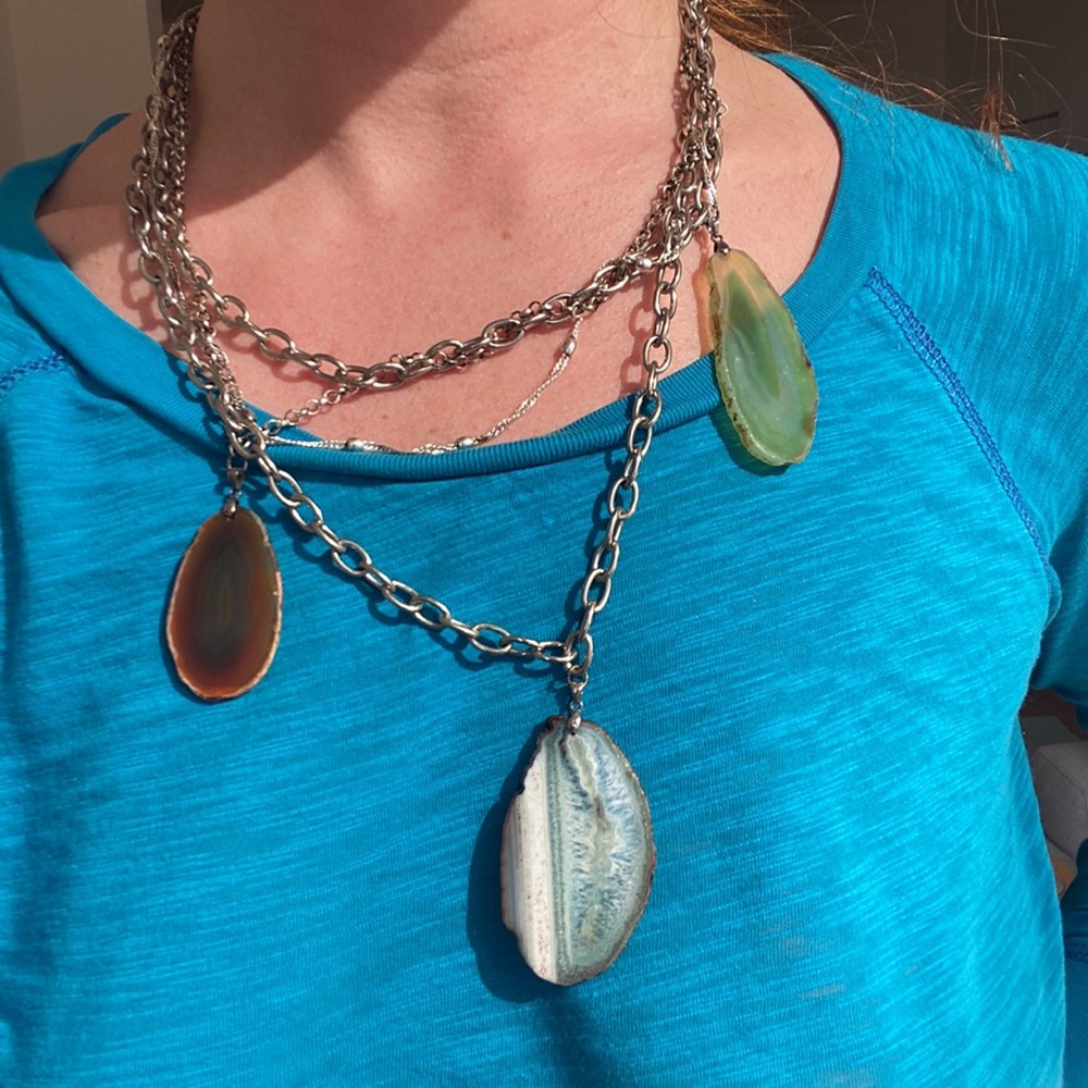 Tova 3 agate stone, 4 chain necklace